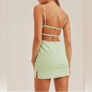 Mable- SZ L Mini Lime Green Spaghetti Strap Dress